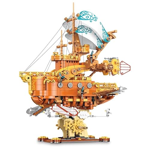 Brihappen Steampunk Raumschiff Bausteine Bausatz, Fantasie Victoria Stil Dampf-Luftschiff Klemmbausteine Modell, Geschenk für Erwachsene Kinder Jungen Mädchen (1864 Stück) von Brihappen