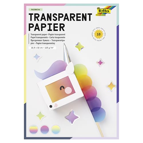 folia 785 - Mappe mit Regenbogentransparentpapier, farbig sortiert, 10 Blatt, 115 g/qm, ca. 22,5 x 32 cm, ideal zum Gestalten von Windlichtern, Fensterbildern und anderen Bastelarbeiten von folia
