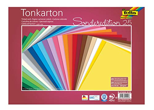 folia 612225/25 99 - Tonkarton Mix, ca. 25 x 35 cm, 220 g/m², 25 Bogen sortiert in 25 Farben - ideale Grundlage für zahlreiche Bastelideen folia 612225/25 99 - Tonkarton Mix, ca. 25 x 35 cm, 220 g/m², 25 Bogen sortiert in 25 Farben - ideale Grundlage für zahlreiche Bastelideen von folia
