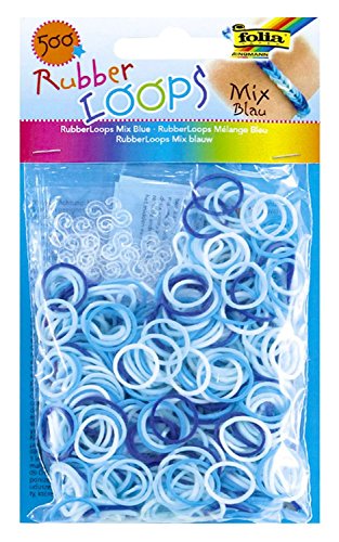 folia 331593 - Rubber Loops Mix, 500 Gummibänder, inklusive 25 stück - Clips und 1 Häkelnadel, blau von folia