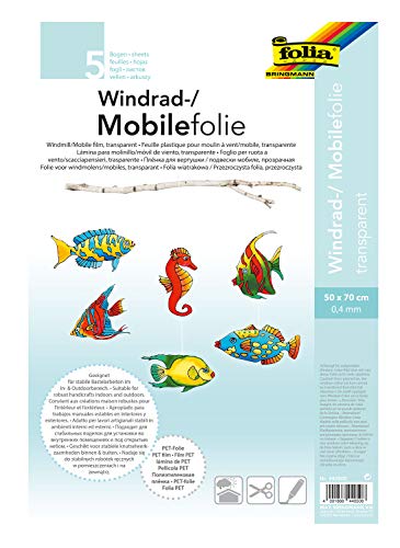 folia 440500 - Mobilefolie, Windradfolie, PVC, transparent, 0,4 mm, 50 x 70 cm, 5 Bogen - zum Basteln von Mobiles oder Windrädern von folia