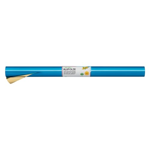 folia R 13 - Alufolie auf Rolle, doppelseitig kaschiert, ca. 50 cm x 10 m, blau / gold - ideal zum Basteln und Verpacken von folia