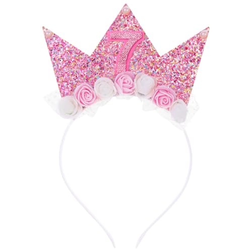 Geburtstagskrone Baby Regenbogen Geburtstag Party Prinzessin Krone Haarband Hut Baby Krone für Kinder Mädchen Partyhüte Deko Geburtstagshut Kindergeburtstag (Rosa 7 Jahr) von Brinny