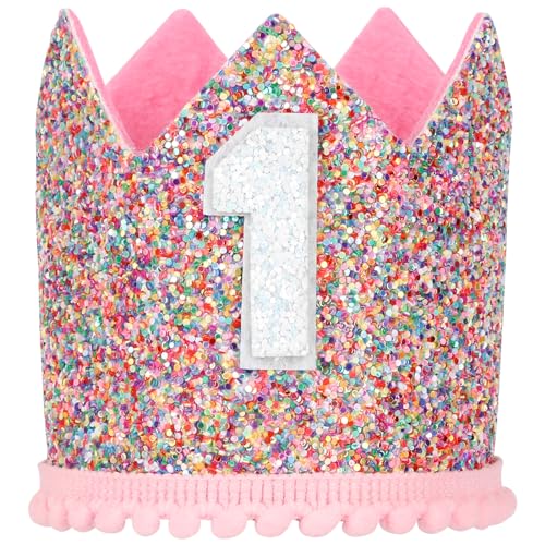 Geburtstagskrone Baby Regenbogen für 1. Party Prinzessin Mädchen Geburtstag Krone Einstellbare Tiara Haarband Hut Baby Krone für Kinder Mädchen Partyhüte Party Deko Geburtstagshut Kindergeburtstag von Brinny