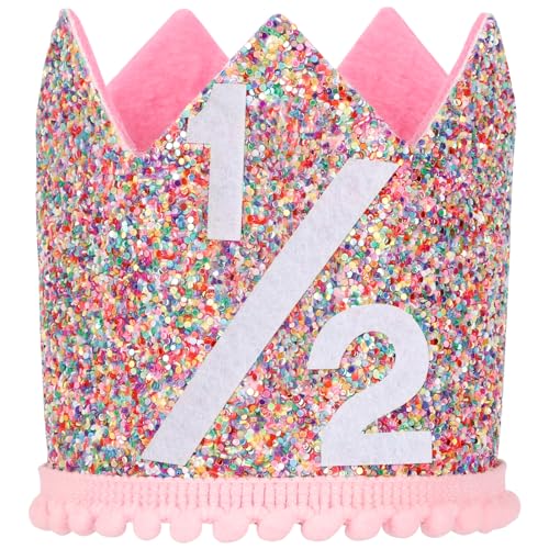 Geburtstagskrone Baby Regenbogen für halbes Jahr Party Prinzessin Mädchen Geburtstag Krone Einstellbare Haarband Hut Baby Krone für Kinder Mädchen Partyhüte Party Deko Geburtstagshut Kindergeburtstag von Brinny