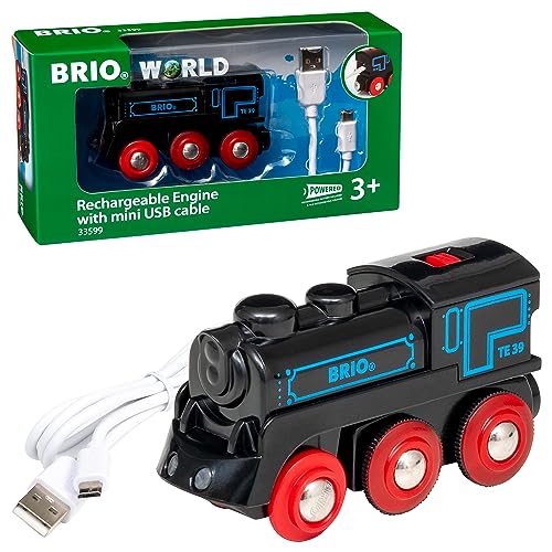 BRIO World - 33599 Akku Lok mit Mini USB - Wiederaufladbare Lokomotive - Batteriebetriebener Spielzeugzug für Kinder ab 3 Jahren von BRIO