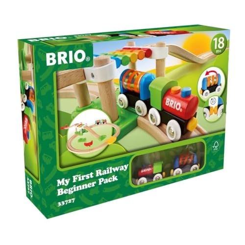 BRIO World 33727 Mein erstes Bahn Spiel Set - Zug mit Waggon, Schienen & Hängebrücke für Kleinkinder Einsteiger-Set empfohlen ab 18 Monaten von BRIO