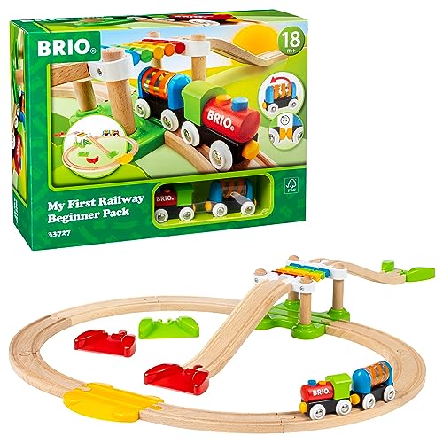 BRIO World 33727 Mein erstes Bahn Spiel Set - Zug mit Waggon, Schienen & Hängebrücke für Kleinkinder Einsteiger-Set empfohlen ab 18 Monaten von BRIO