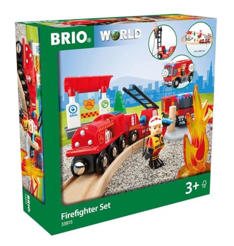 BRIO World 33815 Feuerwehr-Set - Holzeisenbahn-Set inklusive Feuerwehr-Auto mit Licht und Sound - Empfohlen für Kinder ab 3 Jahren BRIO World 33815 Feuerwehr-Set - Holzeisenbahn-Set inklusive Feuerwehr-Auto mit Licht und Sound - Empfohlen für Kinder ab 3 Jahren von BRIO