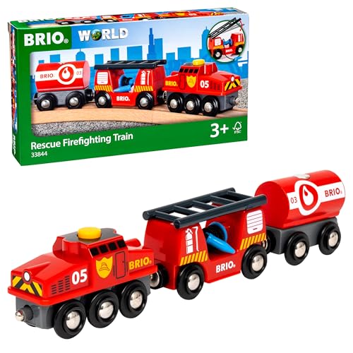 BRIO World 33844 Feuerwehr-Löschzug - Feuerwehrzug mit Feuerwehrschlauch und Wassertank - Kleinkindspielzeug empfohlen ab 3 Jahren von BRIO