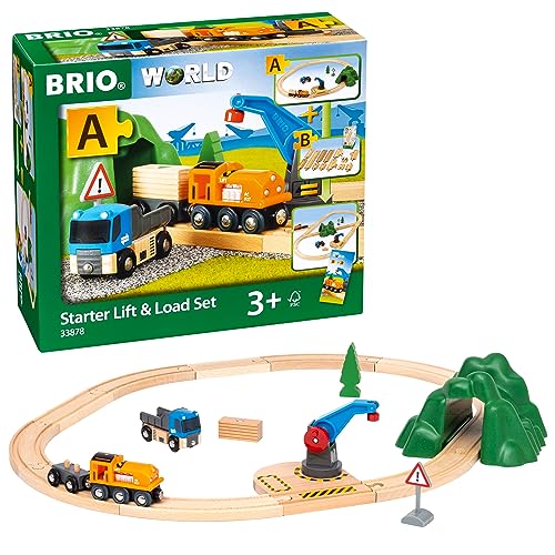 BRIO World 33878 - Starterset Güterzug mit Kran - Der ideale Einstieg in die Holzeisenbahn Empfohlen für Kinder ab 3 Jahren von BRIO