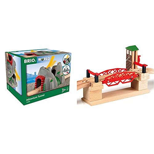 BRIO World 33481 Magischer Tunnel – Eisenbahnzubehör für die BRIO Holzeisenbahn – Kleinkinderspielzeug mit Effekten empfohlen für Kinder ab 3 Jahren & World 33757 - Hebebrücke von BRIO