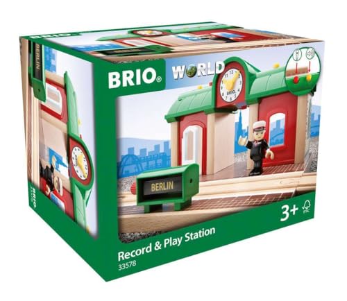 BRIO World 33578 Sprechender Bahnhof Eisenbahn Zubehör mit Aufnahmefunktion - Kleinkinderspielzeug empfohlen ab 3 Jahren von BRIO