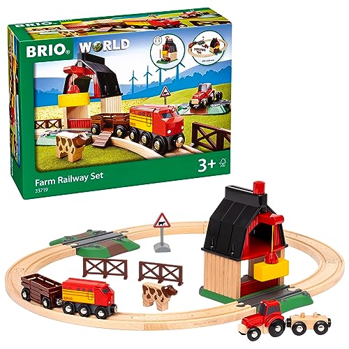 BRIO World 33719 Bahn Bauernhof Set - Holzeisenbahn mit Bauernhof, Tieren und Holzschienen - Kleinkinderspielzeug empfohlen ab 3 Jahren von BRIO