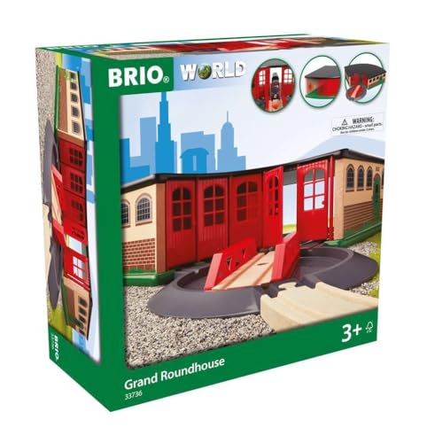 BRIO World 33736 Großer Ringlokschuppen mit Drehscheibe - Zubehör Holzeisenbahn - Kleinkinderspielzeug empfohlen ab 3 Jahren von BRIO