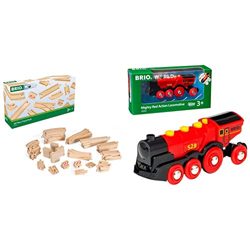 Brio World 33592 - Rote Lola Batterielok + Grosses Schienensortiment XXL, Sonderset, 50 teile von BRIO