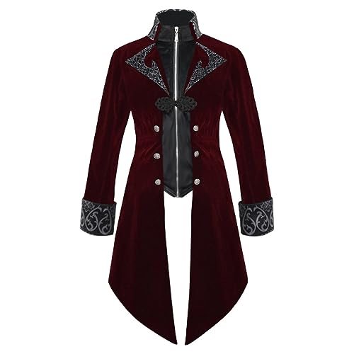 Briskorry Herren Gothic Steampunk Frack Mantel Mittelalter Coat Vampir Kostüme für Männer Vintage Viktorianischen Outwear Cosplay Kostüm Karneval Smoking Jacke von Briskorry