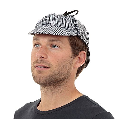 Bristol Novelty BH397, Herren, weiß, Einheitsgröße Sherlock-/Detektivmütze, Schwarz, White Halloween von Bristol Novelty