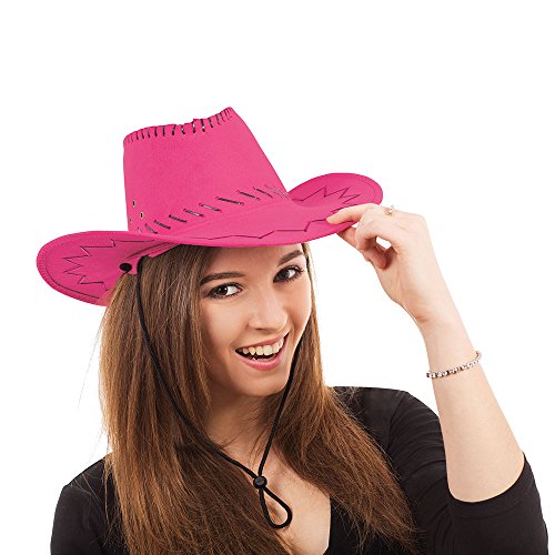 Bristol Novelty BH487, rosa, Unisex, Einheitsgröße Knallpinker genähter Cowboyhut aus Leder, Einfarbig Halloween von Bristol Novelty