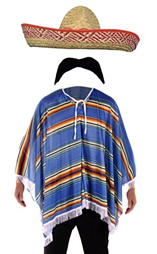 Bristol Novelty Kostüm Mexikanischer Bandit - für Herren - Poncho, Sombrero & Schnurrbart von Bristol Novelty