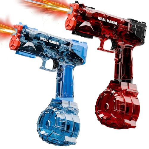Wasserpistole Elektrisch mit LED-Lichtern & Type-C-Aufladung-Transparente Automatische Spritzpistole Hochleistung-Bis zu 8 Meter Reichweite-Wasserspritzpistole für Kinder & Erwachsene (Blau+Rot) von Brisum