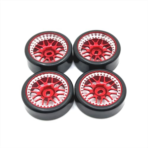 27mm Metall -Upgrade -Driftradreifen für 1 28 -Skala -RC -Autos Zwei breite Zwei schmale Ersatzteile, die mit Fernbedienungsfahrzeugen kompatibel sind(Red) von BritBolt