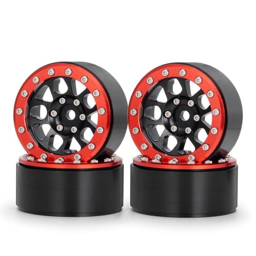 4pcs 1,9 Zoll Beadlock Wheel Wheel Rim Hub kompatibel mit 1 10 -Skala -RC -Crawler -Autos für CC01 F350 D110 TRX6 und ähnliche Modelle(Red) von BritBolt