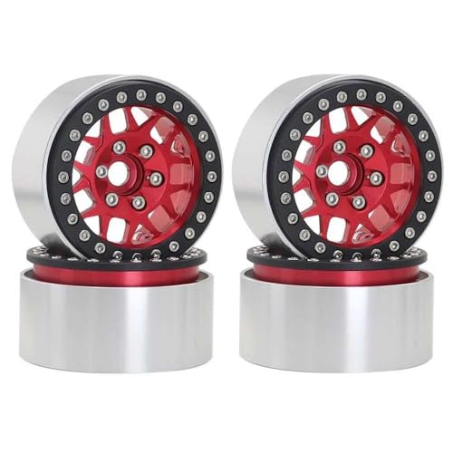 4pcs 1,9 Zoll Metall Beadlock Rim Rim Hub für 1 10 Skala RC Crawler kompatibel mit AXI03007 Yikong -Modell(Red) von BritBolt