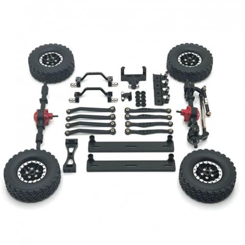 BritBolt 1/16 RC-Auto-Upgrade-Teile C64 C64-1 Metallachse-Chassis-Linkstange Pull-Stange-Seiten-Pedal-Reifen-Set kompatibel mit gemeinsamen 1 16-Skala-RC-Modellen(Black) von BritBolt