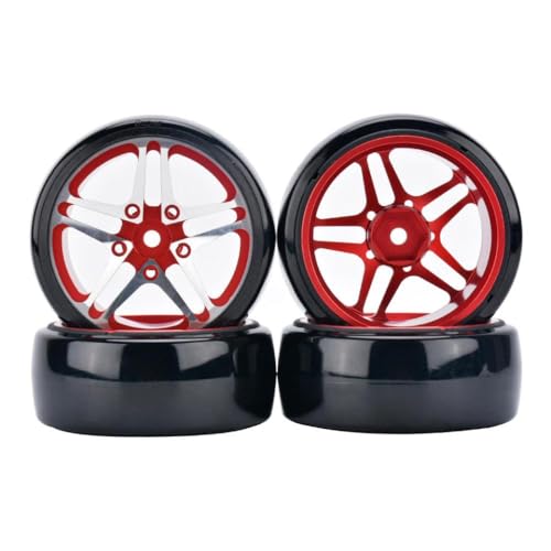 BritBolt 4pcs 12mm Adapter Glatte Haut Metallrad -Hub -Reifen kompatibel mit 1 10 -Skala RC -Drift Cars D5 Modellfahrzeug(B-Red) von BritBolt