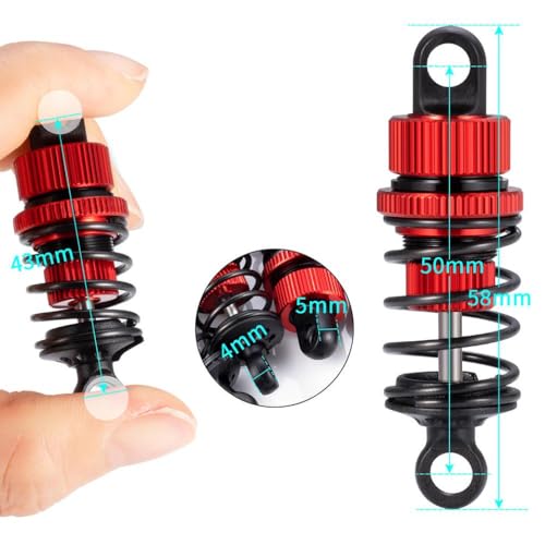 BritBolt 4pcs Aluminium Öldämpfer Stoßdämpfer Set 50 mm 52 mm kompatibel mit 1 10 Skala M03 M04 M05 M06 RC Model Cars Ersatzteile Upgrade -Teile(50mm-Red) von BritBolt