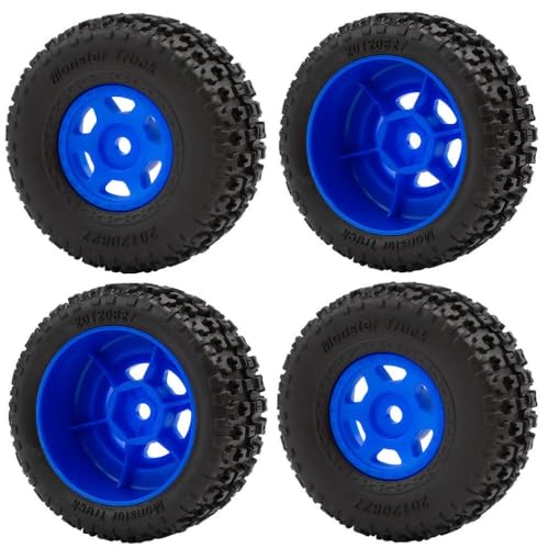 BritBolt 4pcs Kunststoffgummiräder Reifen mit Felgen kompatibel mit 1 14 -Skala -Off -Straße RC -Autos wie Mojave Grom Mega 380 Upgrade -Ersatzteile(Blue) von BritBolt