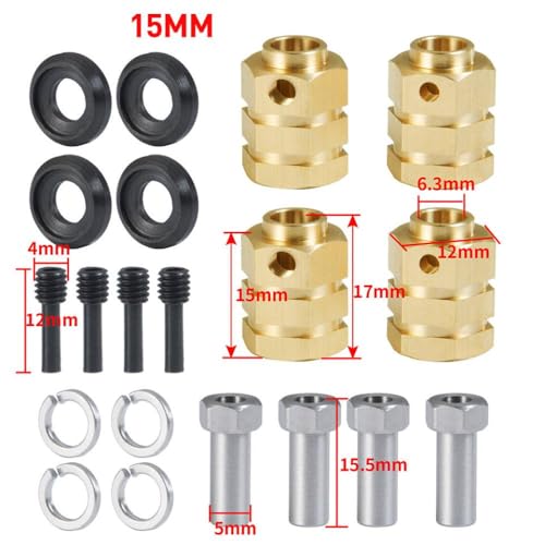 BritBolt 4pcs Messing 12mm Rad Sechskantantriebsadapter erweitert 5 6 7 8 9 10 11 12 15 20 mm für 1 10 Skala RC Crawler Car Teile kompatibel mit verschiedenen Modellen(15mm) von BritBolt