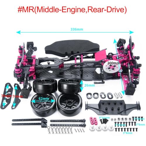 BritBolt D5S Carbon Faser -Rahmen -Chassis -Kit für 1 10 -Skala -RWD -Driftauto mit Einstellbarer Höhe oberer Deck und Riemenantriebssystem, das mit ähnlichen Modellen kompatibel ist(for MR-Pink) von BritBolt