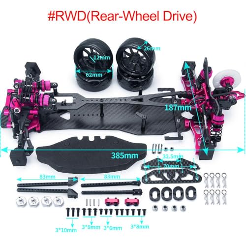 BritBolt D5S Carbon Faser -Rahmen -Chassis -Kit für 1 10 -Skala -RWD -Driftauto mit Einstellbarer Höhe oberer Deck und Riemenantriebssystem, das mit ähnlichen Modellen kompatibel ist(for RWD-Pink) von BritBolt
