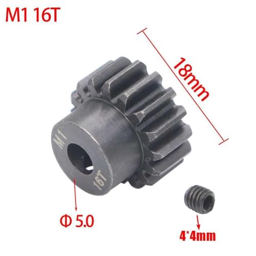 BritBolt Schwarzer Stahl Metallritzel Motor Zahnrad AJRC M1 5mm 15T 16T 17T 18T 20T 21T für 1 8 Skala RC -Modellauto -Motor mit verschiedenen Hobbyfahrzeugen kompatibel(M1 16T) von BritBolt