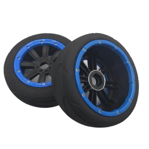 Super Grip Road Wheel Slick Tire Set für 1 5 -Skala -RC -Autos kompatibel mit Madmax I Rofun Rovan KM 5B Models Rennen Slick -Reifen vorne oder hintere Paar Spielzeugfahrzeugteile(Front Blue 2pcs) von BritBolt