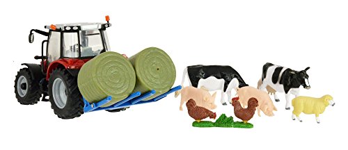 Massey Fergusson 5612 Traktor Spielset, Britains Modell Spielzeug Traktor mit Anhänger und 5 Tieren im Maßstab 1:32, Bauernhofspielzeug geeignet für Sammler & Kinder ab 3 Jahren von Britains