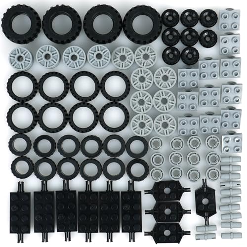 BroTex 90er Set Räder und Achsen, Autoreifen Fahrwerksteile Bausteine, Kompatibel mit den wichtigsten Marken von BroTex
