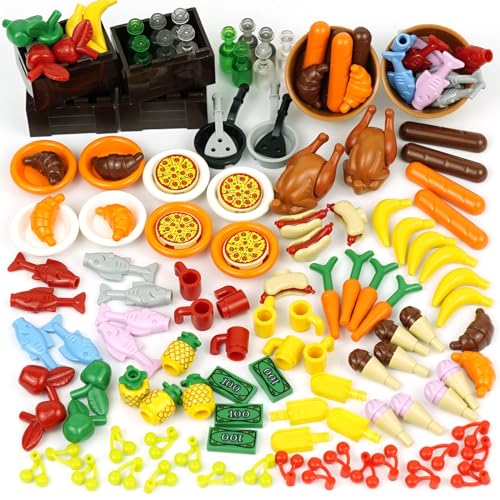 BroTex Food Zubehör –Essen Bausteine Freunde Tiere Ziegel, Menschen Haus Küche Bauernhof Restaurant MOC Teile Teile, Klassische Partygeschenke Spielzeug für Jungen Mädchen von BroTex