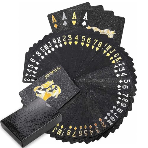 Brohiazao 1 Decks Schwarze Pokerkarten, Spielkarten aus PVC Plastik Tragbar, Klappresistenz Kartendeck Set, wasserdichte Poker Karten, zum Spielen mit Familie, Freunden und Klassenkameraden von Brohiazao