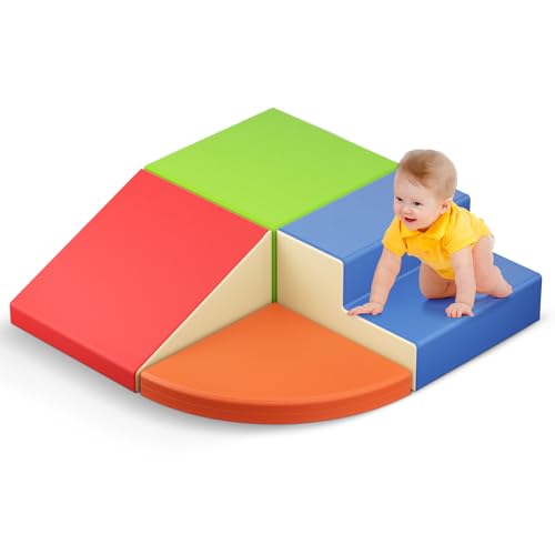 Brolteja Baby-Schaumstoffbausteine, Softplay-Set für Kleinkinder von 1–3 Jahren, Baby-Kletterturm mit Rutsche, große Bausteine ​​für Kleinkinder (Mehrfarbig-4) von Brolteja