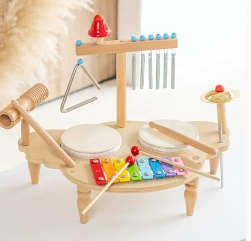 Brolteja Schlagzeug Kinder,Kinder Trommel Set für Kleinkinder von 1-3 Jahren,Holz Montessori Spielzeug für Jungen und Mädchen von Brolteja