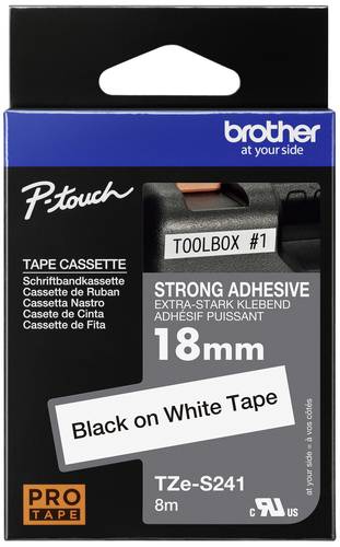 Brother Schriftband Extra stark klebend TZe TZe-S241 Bandfarbe: Weiß Schriftfarbe:Schwarz 18mm 8m von Brother