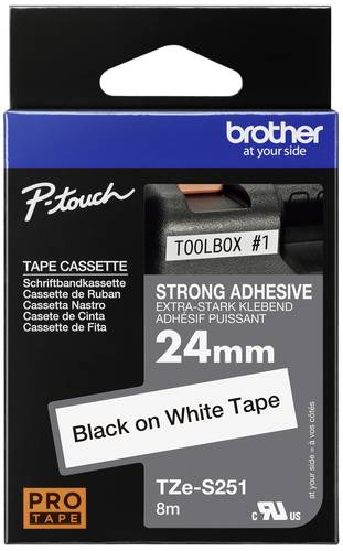 Brother Schriftband Extra stark klebend TZe TZe-S251 Bandfarbe: Weiß Schriftfarbe:Schwarz 24mm 8m von Brother