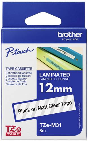 Brother Schriftband Matt TZe TZe-M31 Bandfarbe: Transparent (matt) Schriftfarbe:Schwarz 12mm 8m von Brother