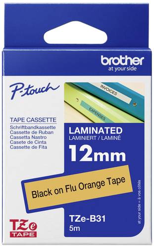 Brother Schriftband Signalfarbe TZe TZe-B31 Bandfarbe: Signal-Orange Schriftfarbe:Schwarz 12mm 5m von Brother