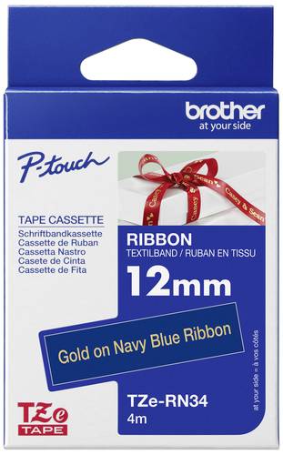 Brother Schriftband Textil unlaminiert TZe TZe-RN34 Bandfarbe: Marineblau Schriftfarbe:Gold 12mm 4m von Brother