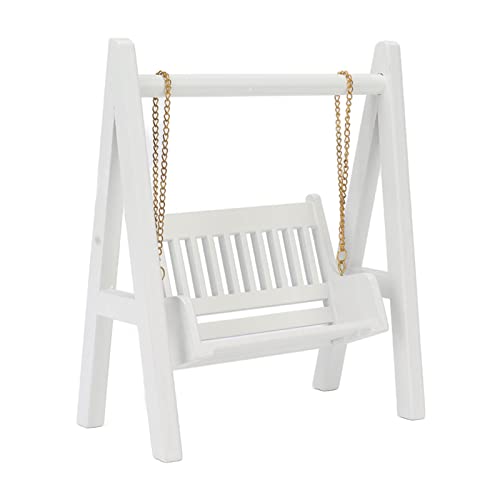 1/12 Skala Dollhouse Swing mit Goldkette, Exquisite Weiße Miniatur -Holzschwung für Kreative Puppenhausdekoration, DIY -Accessoires von Brrnoo