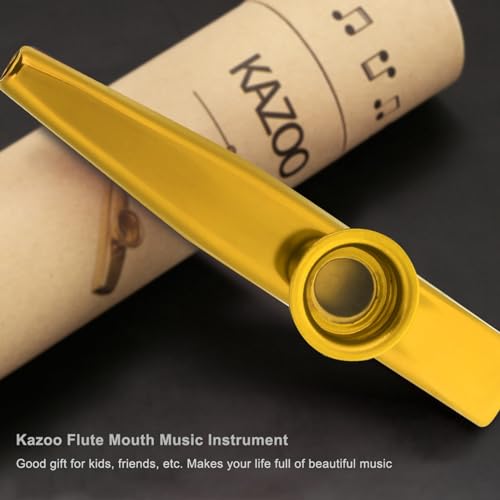 Brrnoo Kazoos für Erwachsene, Kazoo Musikinstrumente Flöte für Kinder Erwachsene, Metallic , Instrumente für Kinderparty Bevorzugt Spielzeugversorgungsbeutelfüller (Gold) von Brrnoo